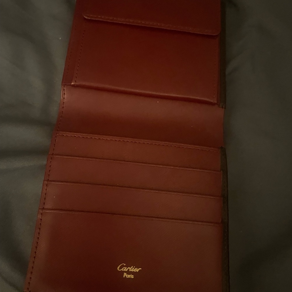 Cartier Womens Metal Top Handle Bifold Wallet BurgneyLeather